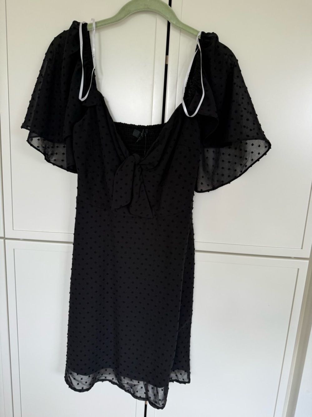 Lulus Be a Dear Black Swiss Dot Tie-Front Skater Dress - Picture 4 of 7
